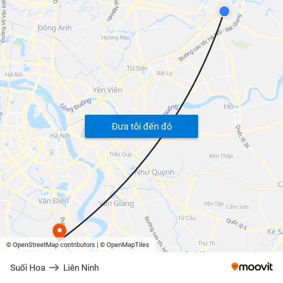 Suối Hoa to Liên Ninh map