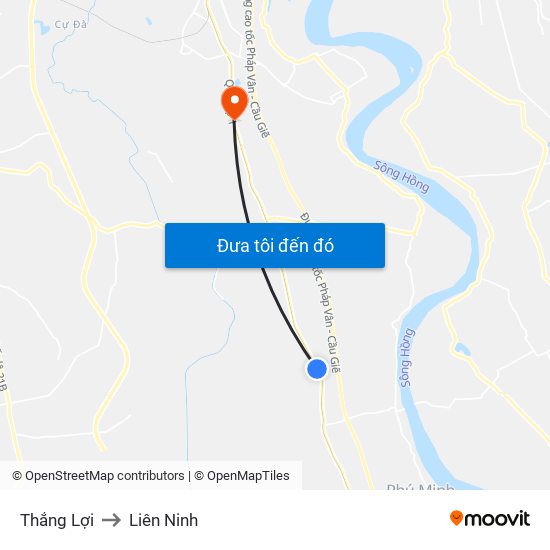 Thắng Lợi to Liên Ninh map