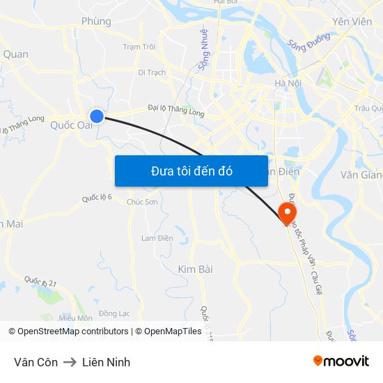 Vân Côn to Liên Ninh map