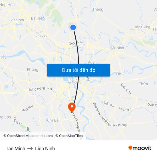 Tân Minh to Liên Ninh map