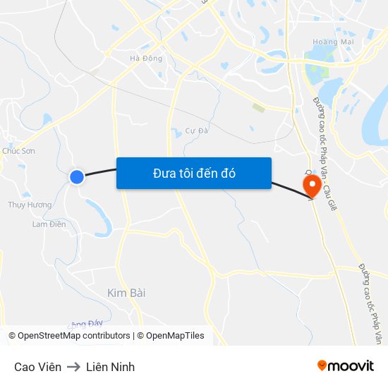 Cao Viên to Liên Ninh map