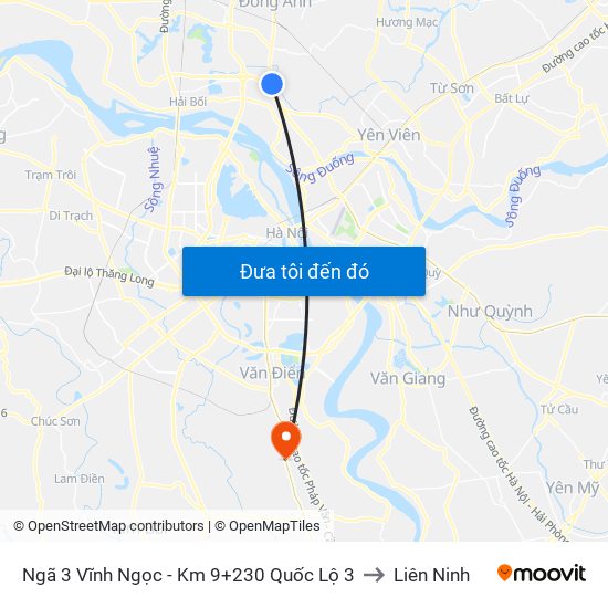 Ngã 3 Vĩnh Ngọc - Km 9+230 Quốc Lộ 3 to Liên Ninh map