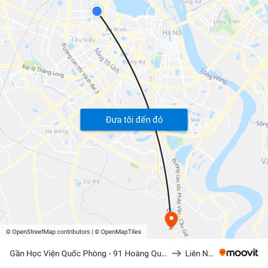 Gần Học Viện Quốc Phòng - 91 Hoàng Quốc Việt to Liên Ninh map