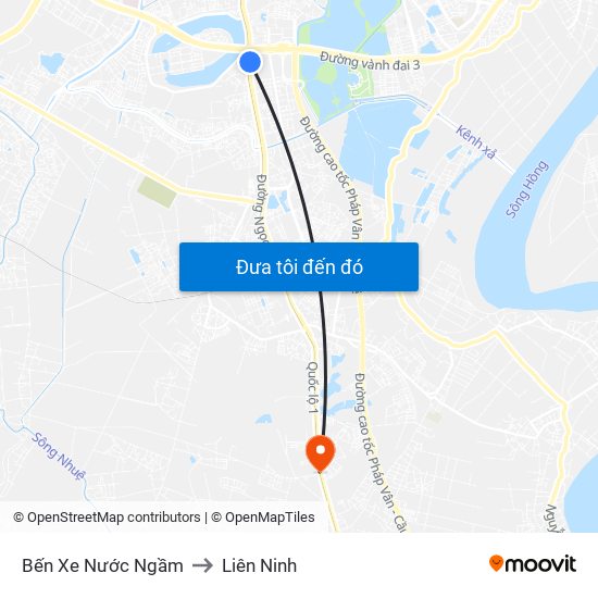 Bến Xe Nước Ngầm to Liên Ninh map