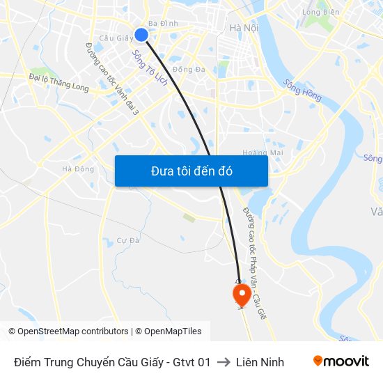 Điểm Trung Chuyển Cầu Giấy - Gtvt 01 to Liên Ninh map