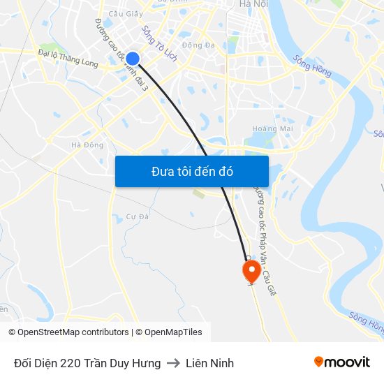 Đối Diện 220 Trần Duy Hưng to Liên Ninh map