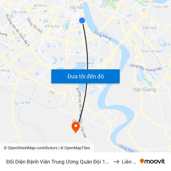 Đối Diện Bệnh Viện Trung Ương Quân Đội 108 - Trần Hưng Đạo to Liên Ninh map