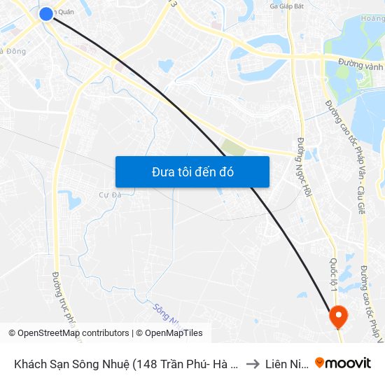 Khách Sạn Sông Nhuệ (148 Trần Phú- Hà Đông) to Liên Ninh map