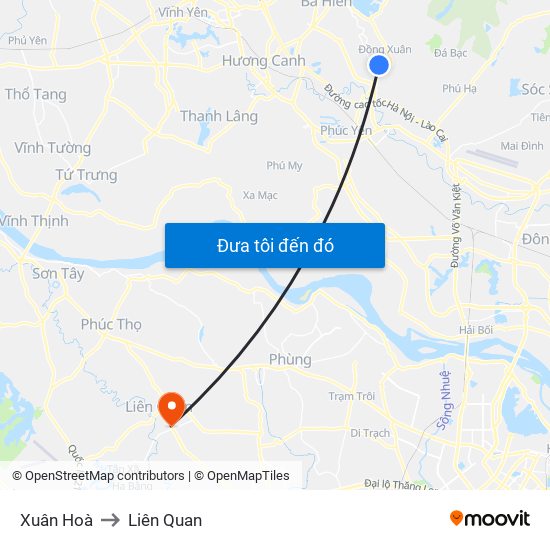 Xuân Hoà to Liên Quan map
