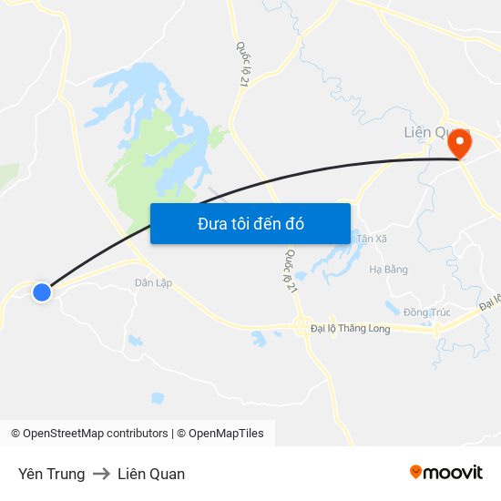 Yên Trung to Liên Quan map