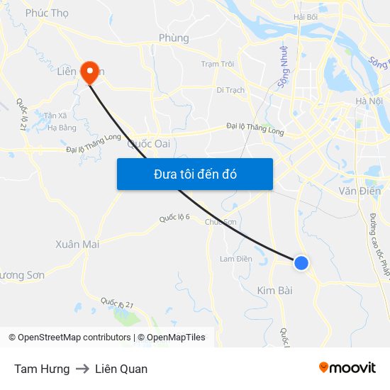 Tam Hưng to Liên Quan map