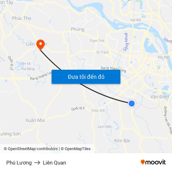 Phú Lương to Liên Quan map