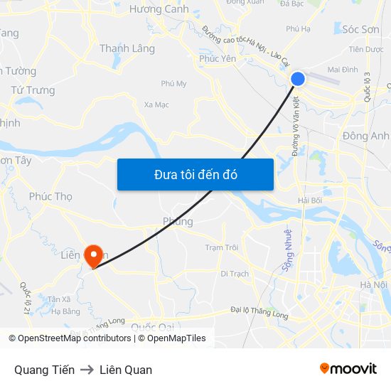 Quang Tiến to Liên Quan map