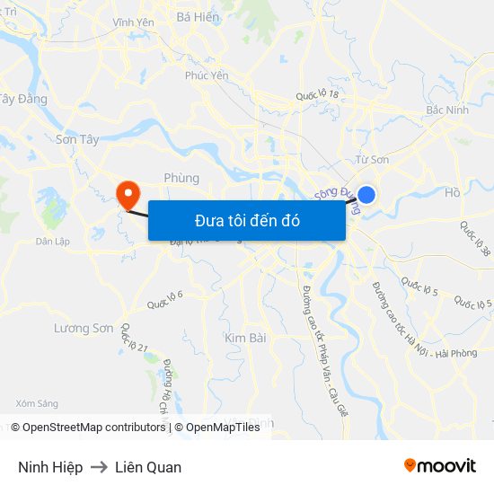 Ninh Hiệp to Liên Quan map