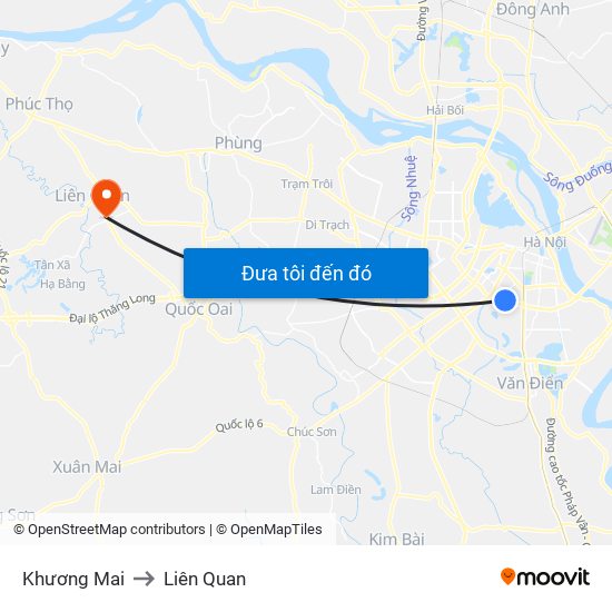 Khương Mai to Liên Quan map