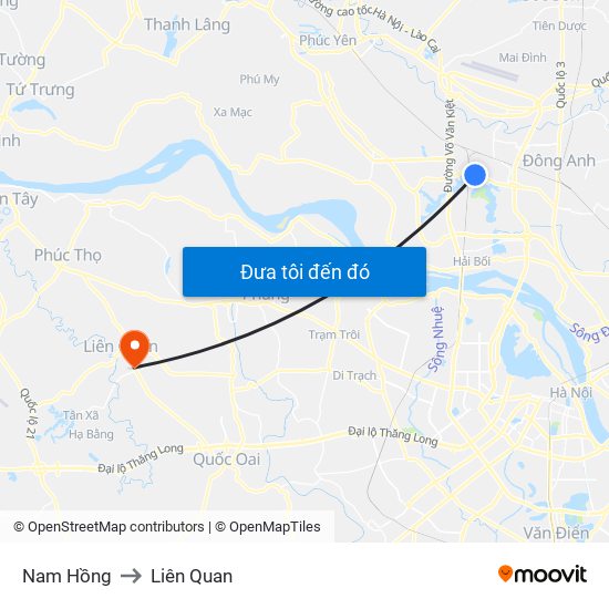 Nam Hồng to Liên Quan map