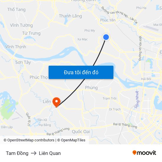 Tam Đồng to Liên Quan map