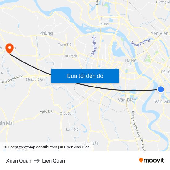 Xuân Quan to Liên Quan map