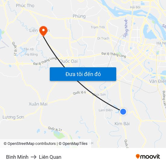 Bình Minh to Liên Quan map