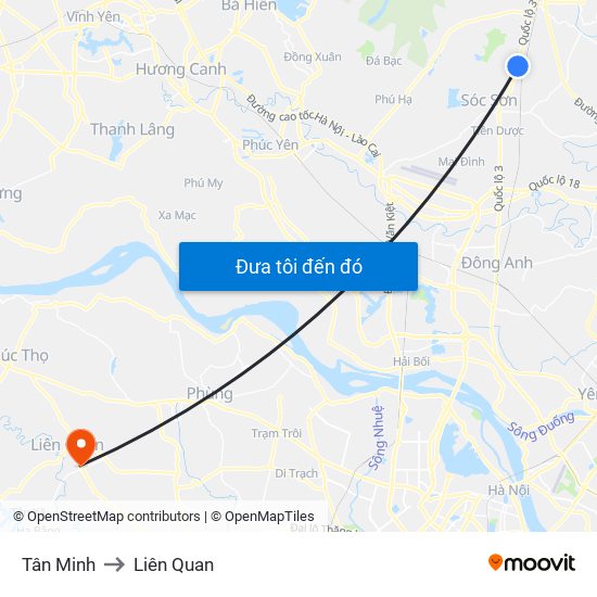 Tân Minh to Liên Quan map