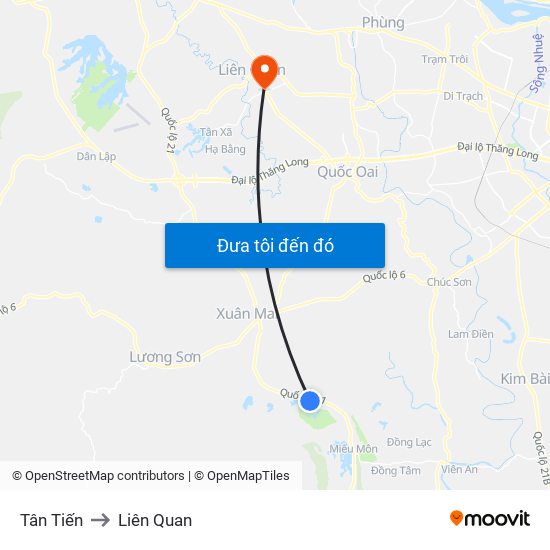 Tân Tiến to Liên Quan map