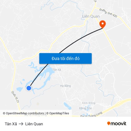 Tân Xã to Liên Quan map