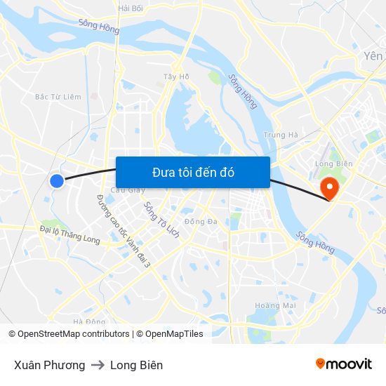 Xuân Phương to Long Biên map