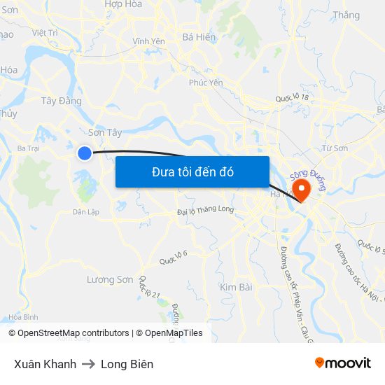 Xuân Khanh to Long Biên map