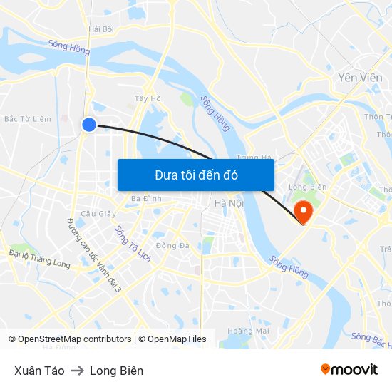 Xuân Tảo to Long Biên map