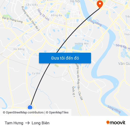 Tam Hưng to Long Biên map