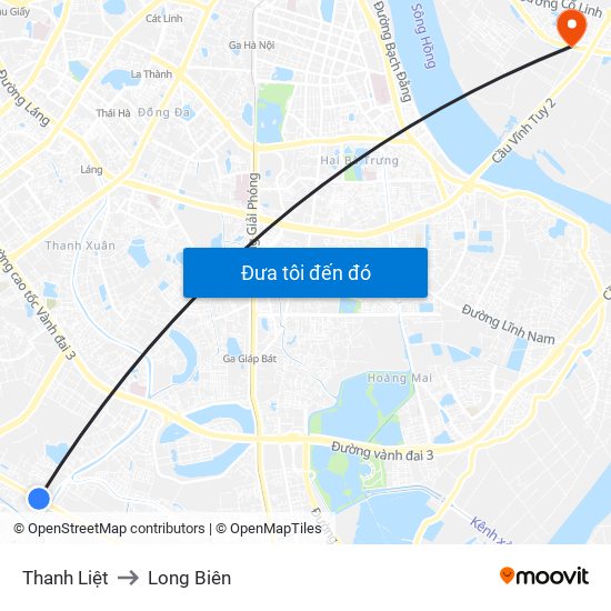Thanh Liệt to Long Biên map