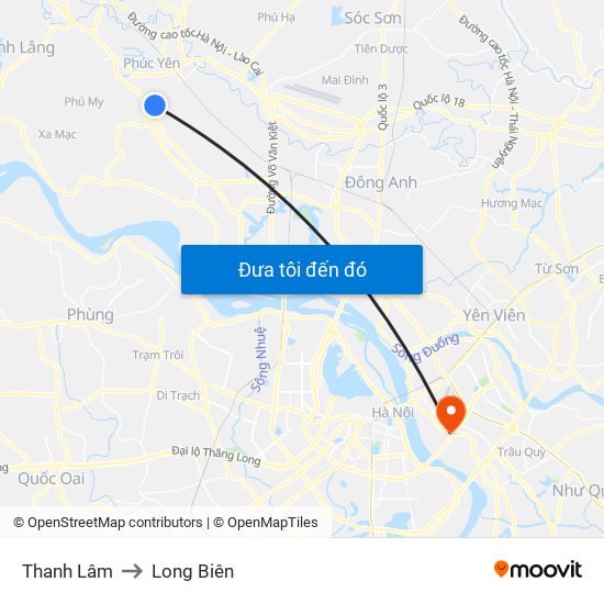 Thanh Lâm to Long Biên map