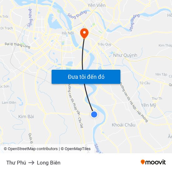 Thư Phú to Long Biên map