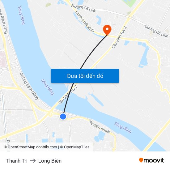 Thanh Trì to Long Biên map