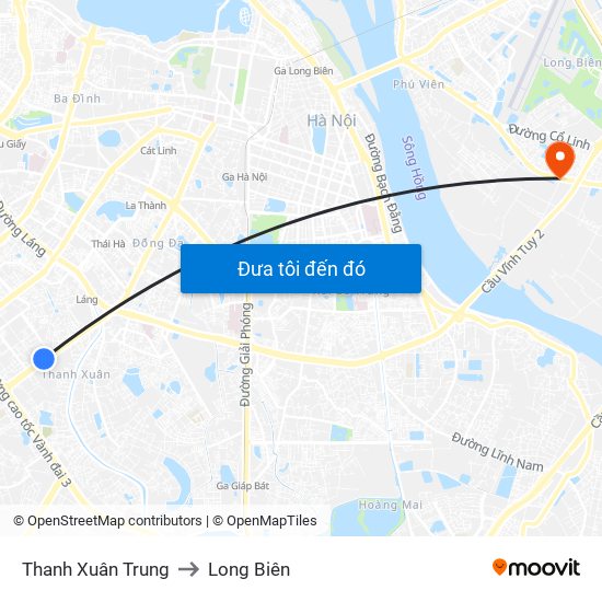 Thanh Xuân Trung to Long Biên map