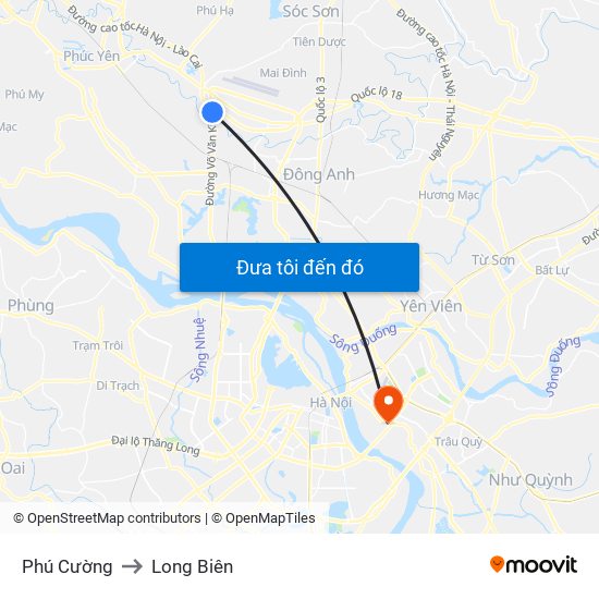 Phú Cường to Long Biên map