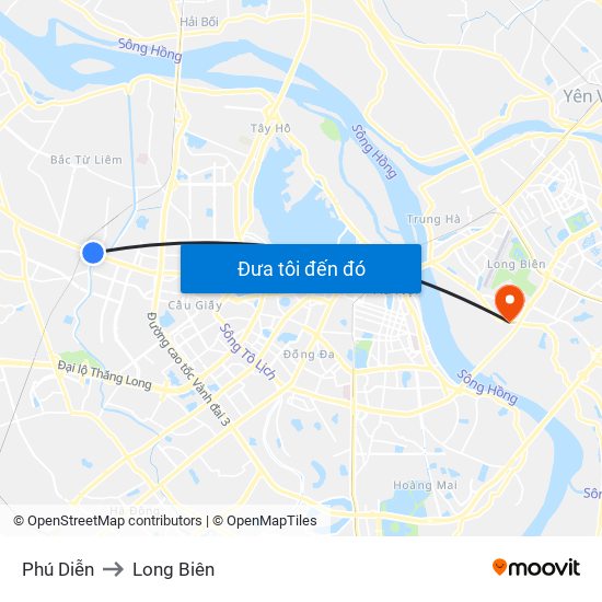 Phú Diễn to Long Biên map