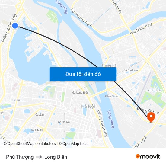 Phú Thượng to Long Biên map