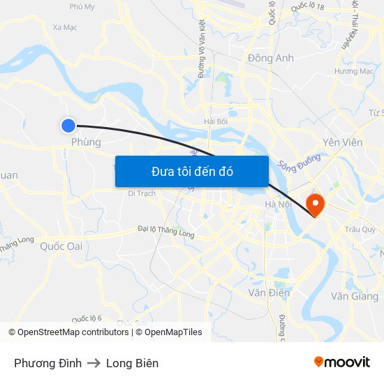 Phương Đình to Long Biên map
