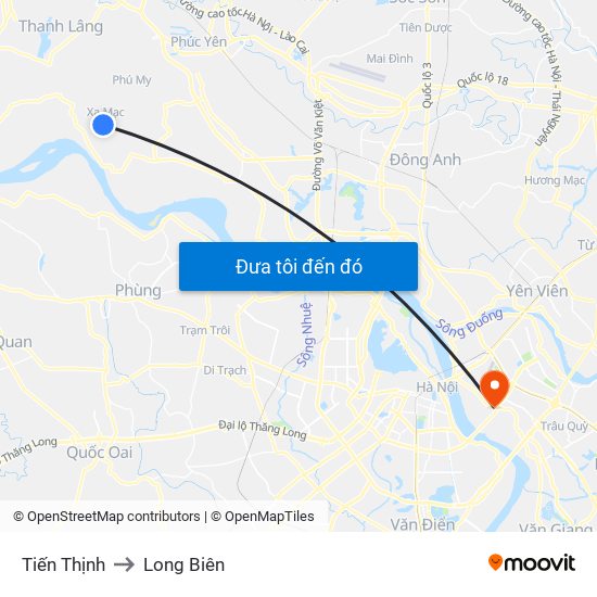 Tiến Thịnh to Long Biên map