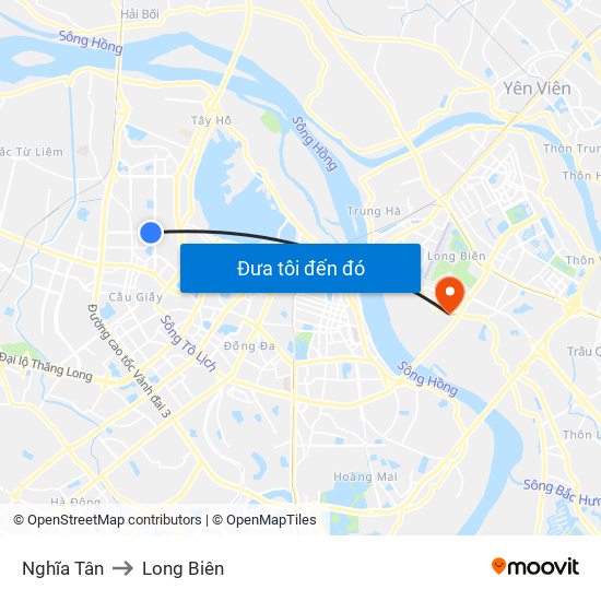 Nghĩa Tân to Long Biên map