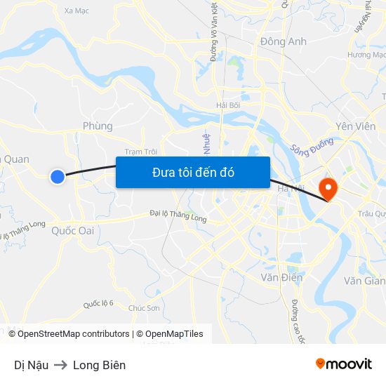 Dị Nậu to Long Biên map