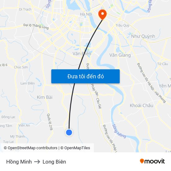 Hồng Minh to Long Biên map