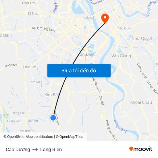 Cao Dương to Long Biên map