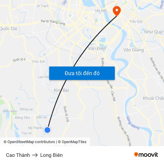 Cao Thành to Long Biên map
