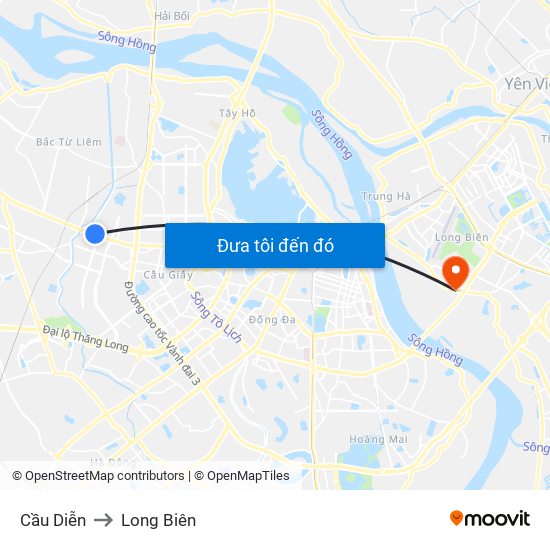Cầu Diễn to Long Biên map