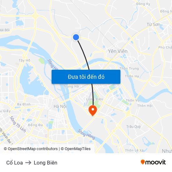 Cổ Loa to Long Biên map