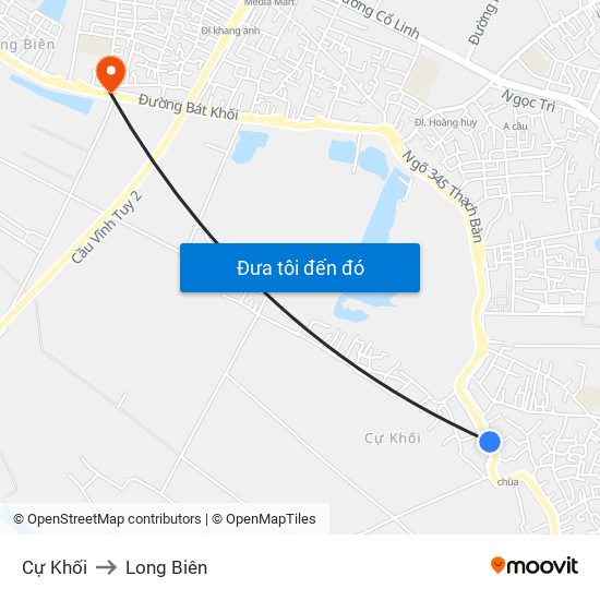 Cự Khối to Long Biên map