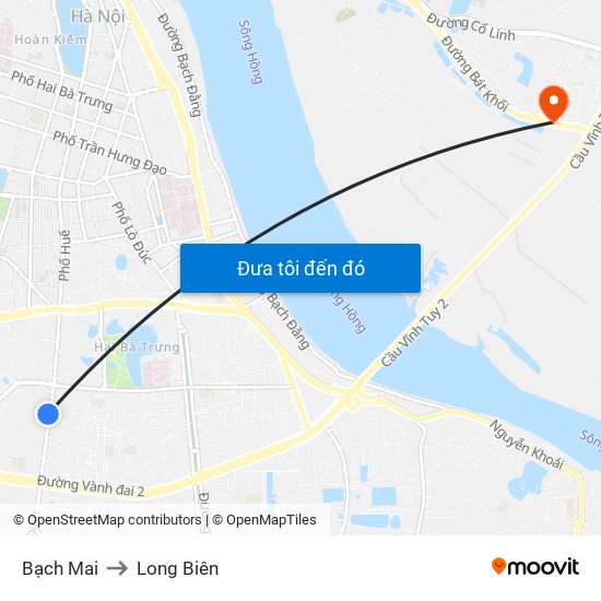 Bạch Mai to Long Biên map