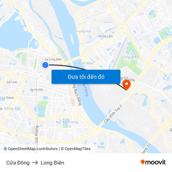 Cửa Đông to Long Biên map